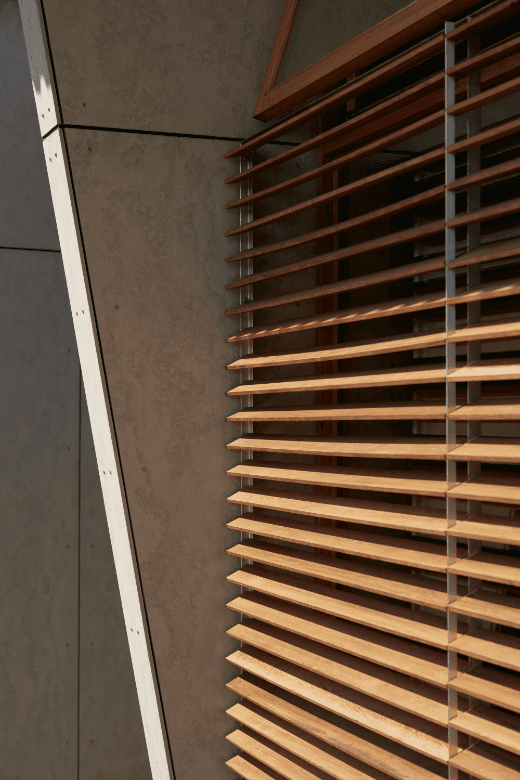 Close up of window and blinds at Eucalypt House